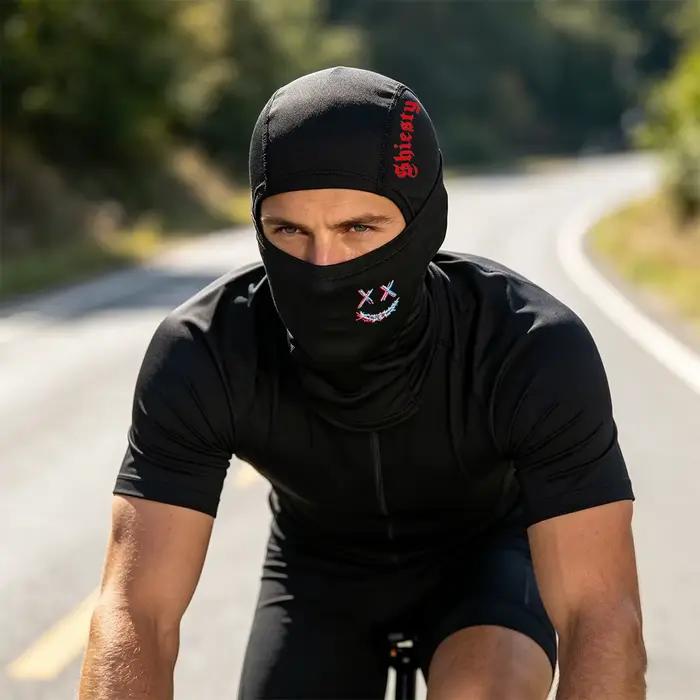 [SHIESTY Balaclava Hat] - Conception respirante en soie glacée et motif Grimace, idéale pour les sports de plein air, les couvre-chefs et les masques de ski