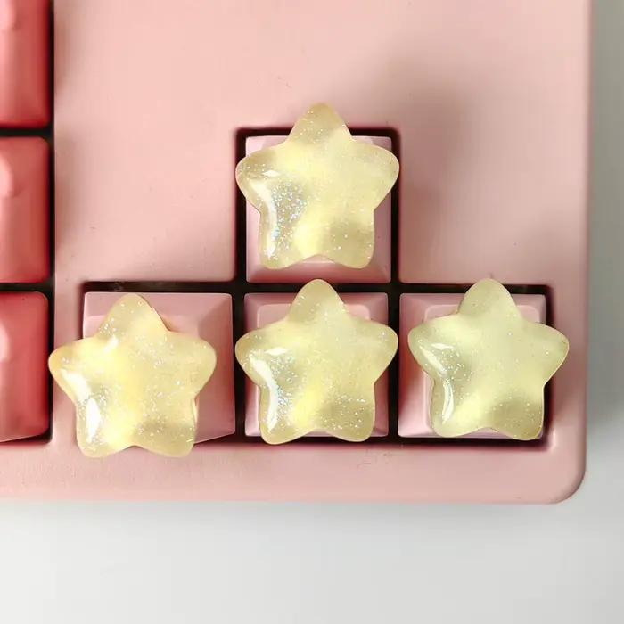 Lot de 4 touches mécaniques transparentes étoile rose scintillante pour clavier