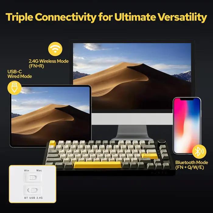 Ajazz AK820/AK820Pro clavier mécanique de jeu Bluetooth 5.1/clavier personnalisé sans fil/filaire avec bouton scellé d'échange de chaleur