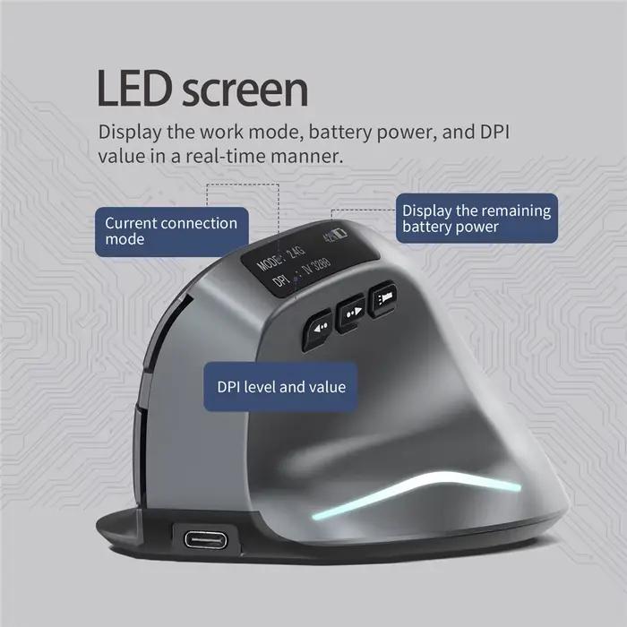 Souris verticale sans fil Bluetooth avec écran OLED