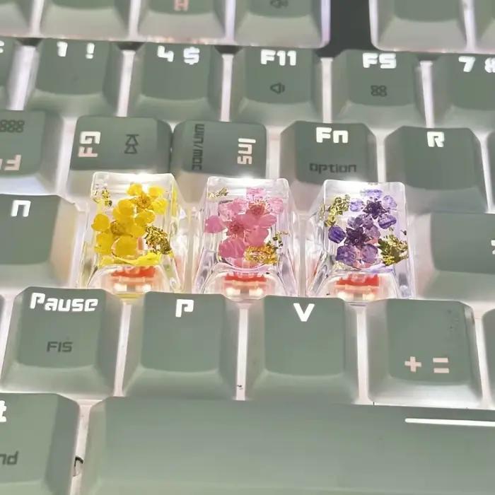Capuchons de touches translucides en fleurs séchées Gypsophila pour clavier mécanique