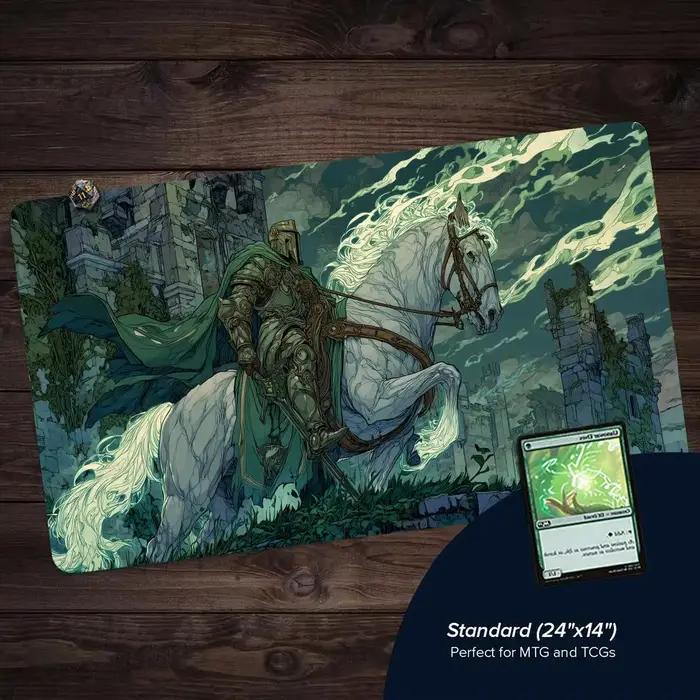 Tapis de jeu MTG style Ukiyo-e avec motif chevalier et cheval blanc