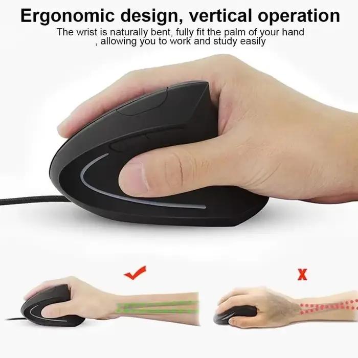 Souris optique verticale conception ergonomique 4 niveaux DPI réglable USB LED
