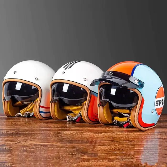 Casque de moto ouvert pour hommes et femmes, double lentille, pare-soleil, bouclier facial, haut léger, Scooter, vélo, rétro, 3/4