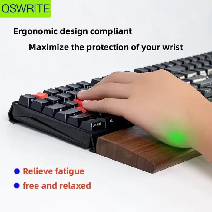 Support de clavier QSWRITE en noyer massif pour la protection des poignets