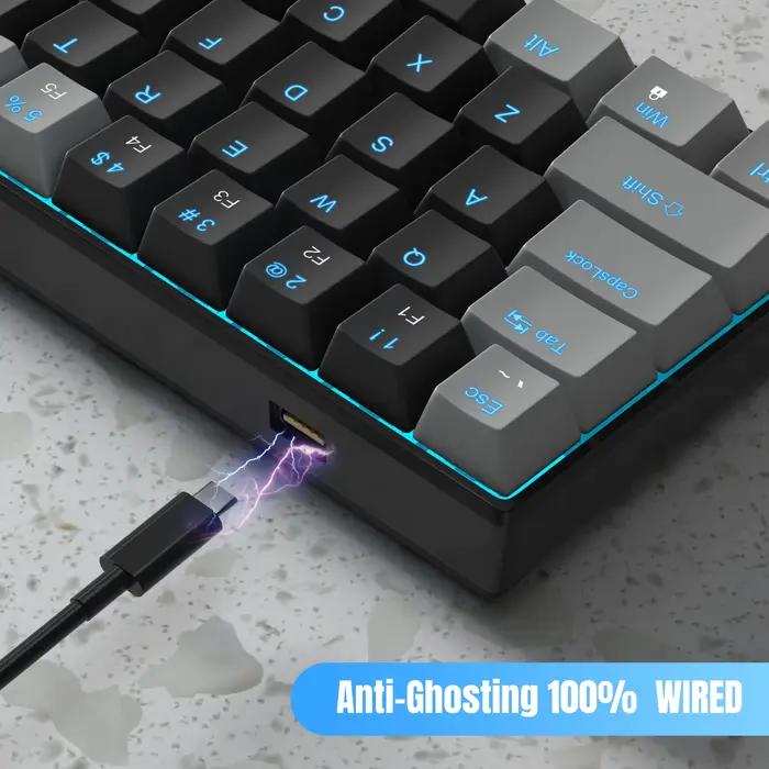 MK-Star61 60% clavier de jeu mécanique 61 touches bleu mer rétro-éclairé petit Compact Portable 60 pour cent