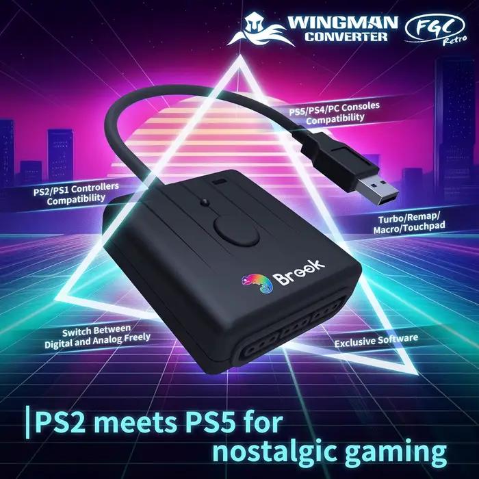 Contrôleur Brook Wingman FGC rétro PS 1/PS 2 pour PS 5/PS 4/PC Compatible avec les tapis de danse bâtons d'arcade contrôleurs de jeu de rythme