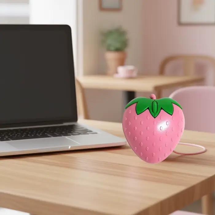 Souris filaire USB rose fraise ergonomique pour ordinateur de bureau et portable, design moderne pour gamer et professionnel, cadeau idéal pour filles