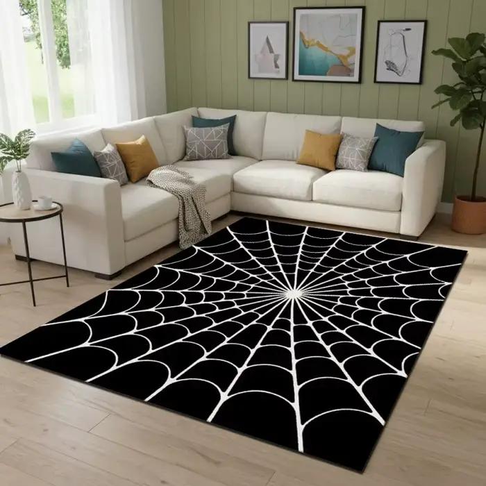 Tapis rouge néon à motif toile d'araignée