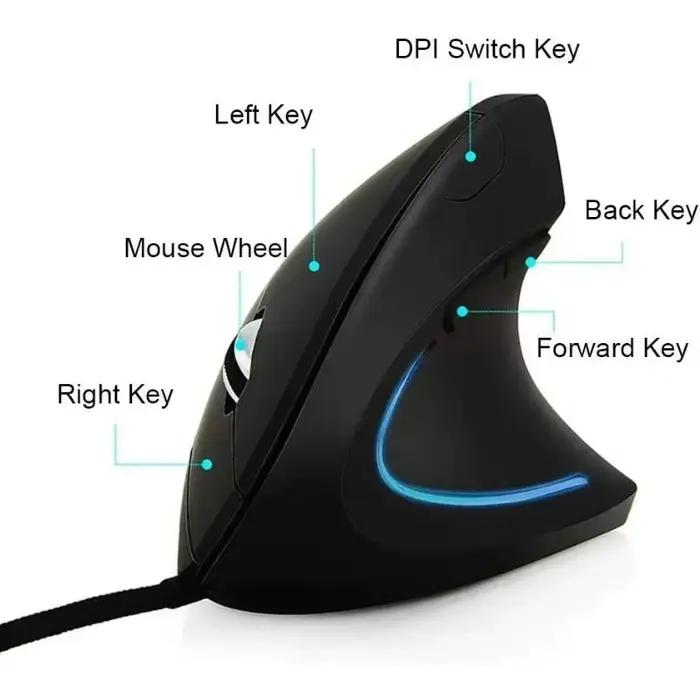 Souris optique verticale conception ergonomique 4 niveaux DPI réglable USB LED