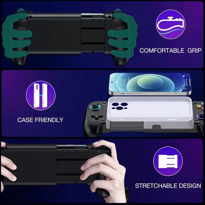 Manette de jeu sans fil 7009F pour iOS/Android avec joystick à effet Hall et éclairage RGB