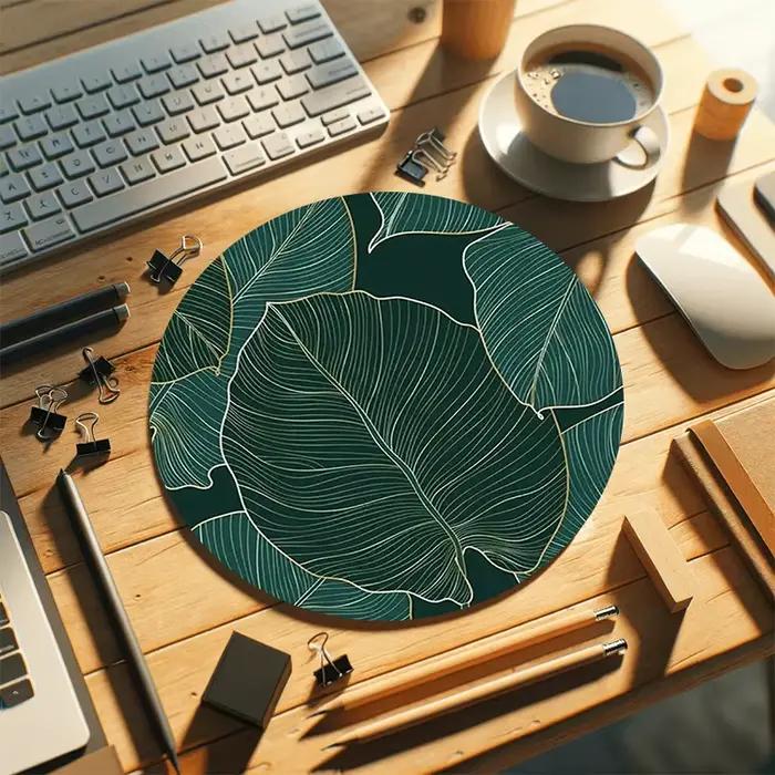 Tapis de souris circulaire Design Green Leaf