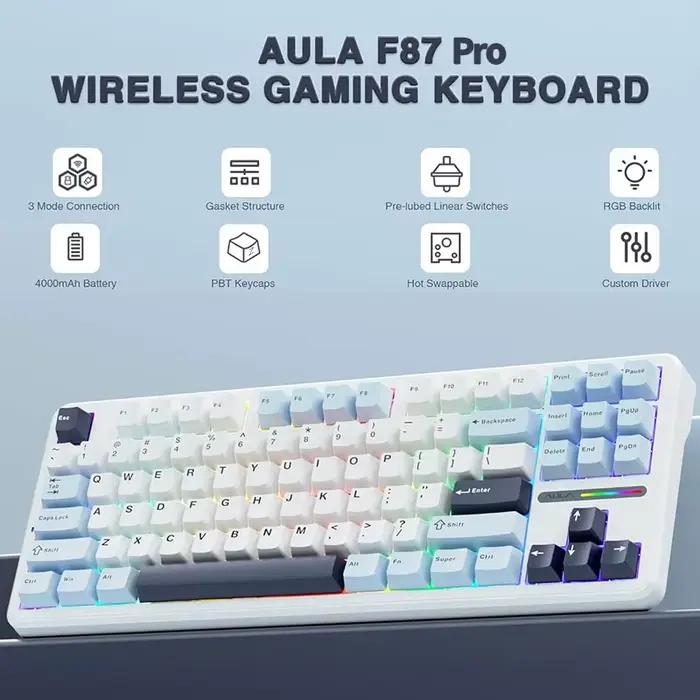 AULA F87 Pro clavier mécanique sans fil TKL