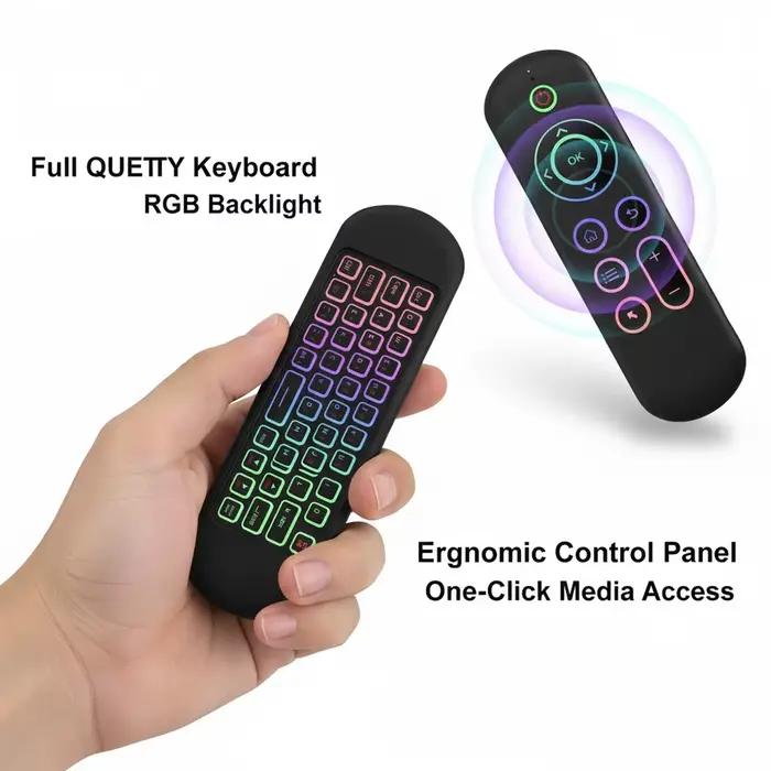 MRSVI Air Mouse télécommande M5 sans fil 2.4G et Bluetooth avec clavier Gyroscope rétroéclairé 7 couleurs pour Smart