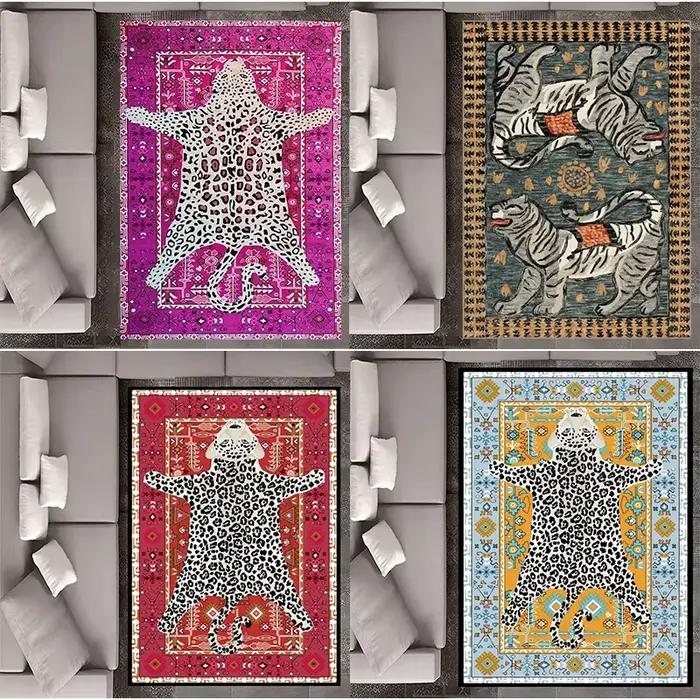 Tapis imprimé léopard rouge pour salon, bureau et chambre, décor lavable et antidérapant
