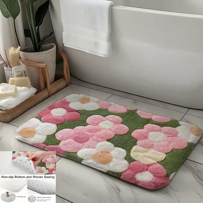 Tapis de bain floral vibrant – Tapis ultra doux, à séchage rapide et antidérapant pour salle de bain, cuisine et entrée, cadeau de pendaison de crémaillère idéal