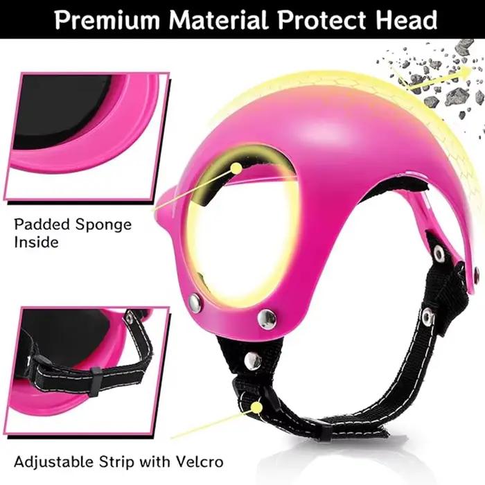 Casque de moto pour chien de petite et moyenne taille, avec trous d'oreille, chapeau de sécurité pour chien avec ceinture réglable, marche en plein air