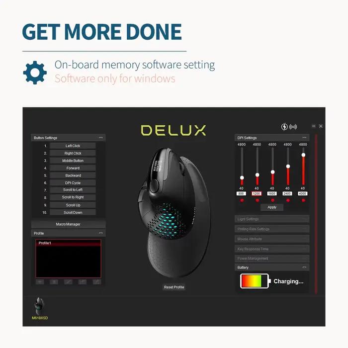 Delux M618XSD Seeker souris verticale ergonomique avec écran OLED 4000DPI Rechargeable 1000mA couverture arrière amovible pour ordinateur
