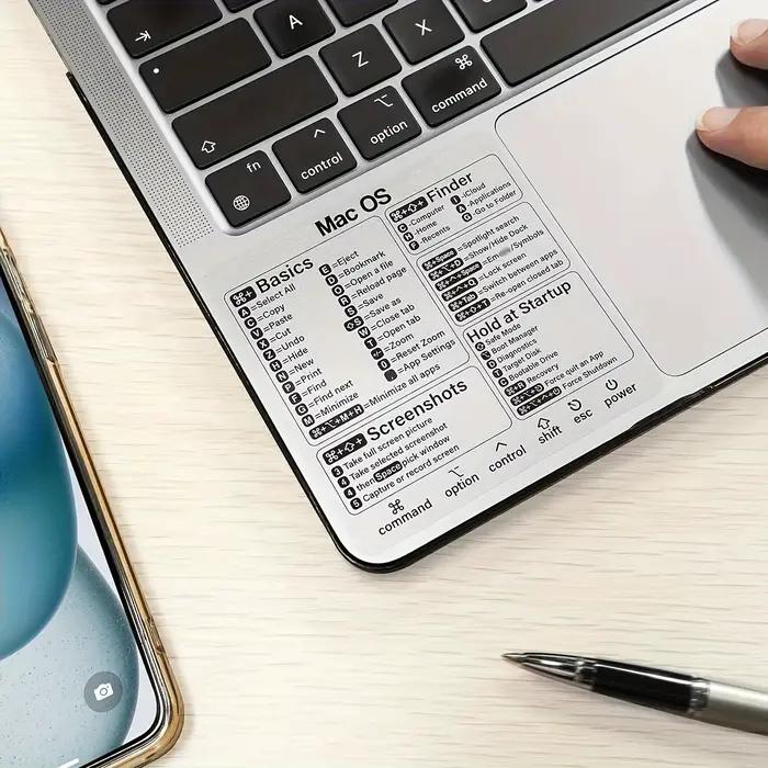 Autocollants de raccourci pour clavier MacBook en plastique brillant, boostez votre productivité, simplifiez la gestion des applications, réutilisable et facile à entretenir, idéal pour les professionnels et les étudiants
