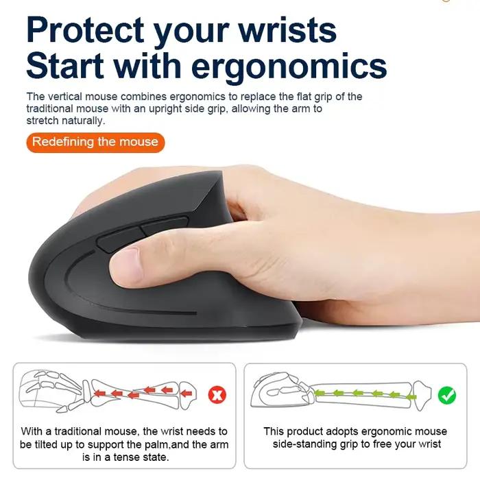 Souris verticale ergonomique rechargeable NexusClick pour ordinateur portable et de bureau 57° angle confortable pour réduire la fatigue des mains et des poignets