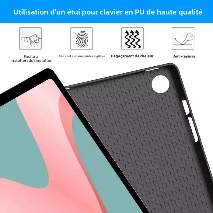 Clavier détachable rétroéclairé avec étui en cuir et souris pour Samsung Galaxy Tab A11+ 11 pouces/A9 Plus 11 pouces