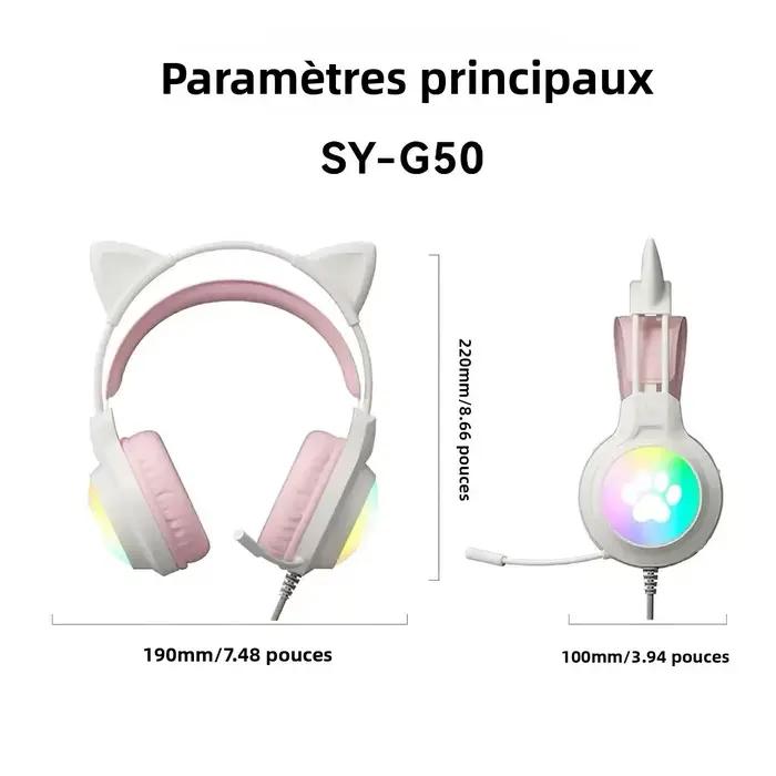 Casque de jeu SOYTO avec oreilles de chat mignonnes