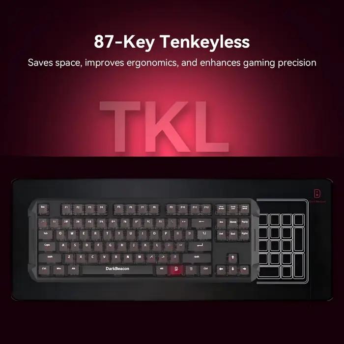 Clavier de jeu mécanique silencieux DarkBeacon 87 touches TKL compact avec interrupteurs rouges anti-ghosting pour PC Gaming et saisie