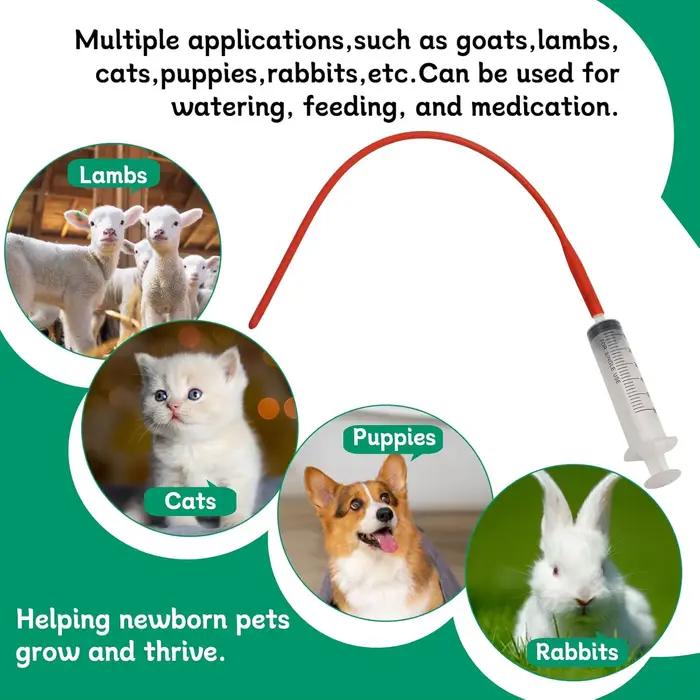 Seringue d'alimentation pour agneaux avec 2 tubes rouges de 60 ml, seringue réutilisable pour agneaux, chiens, moutons, porcelets, lapins