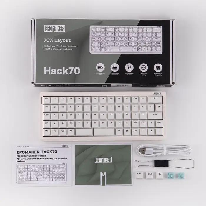 Clavier mécanique Planck EPOMAKER Hack70 65% ANSI US Ortholinear Layout filaire/BT/sans fil 2