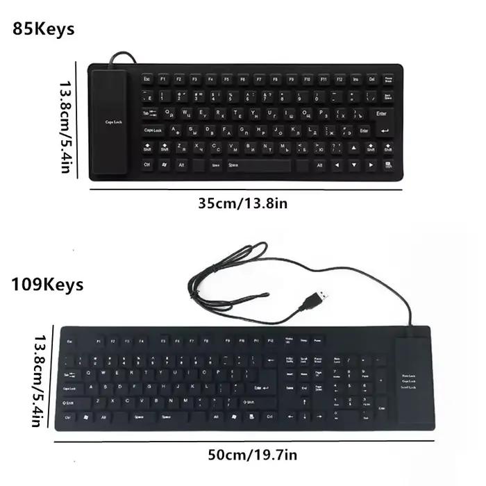 Clavier pliable en silicone filaire USB pour ordinateur portable accessoire silencieux étanche anti-poussière enroulable doux touches prédictives 85/109 occasions spéciales joueurs mobiles étudiants professionnels