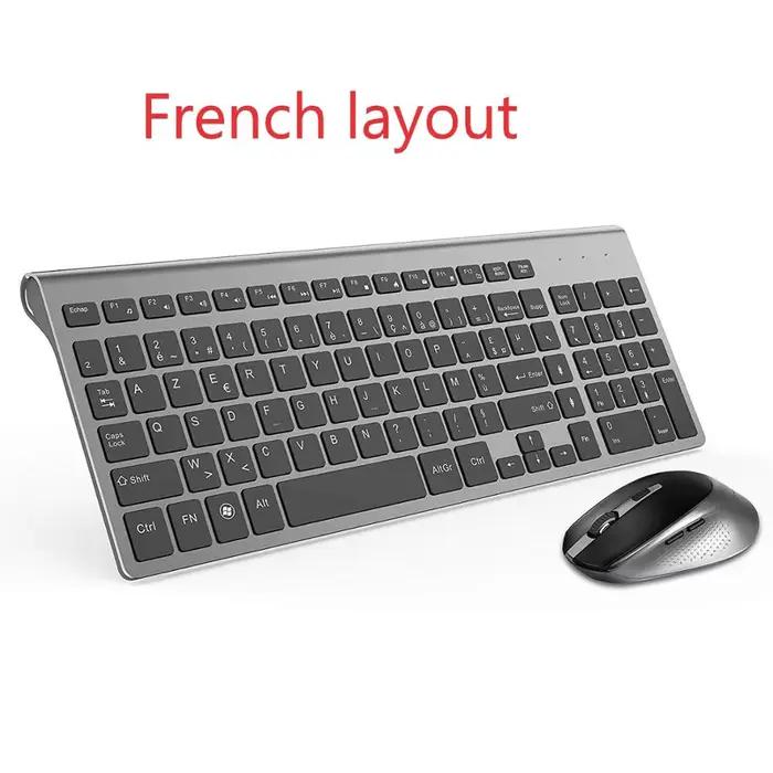 Wireless Keyboard and Mouse Combo French(AZERTY) Russian Spain USA Layout 2400DPI 2.4G Full Size Silent Button