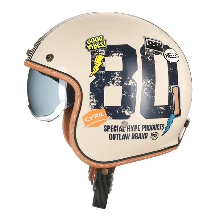 Casque de moto rétro 3/4 ouvert CYRIL B206, léger, vintage, pour homme et femme, homologué DOT ECE