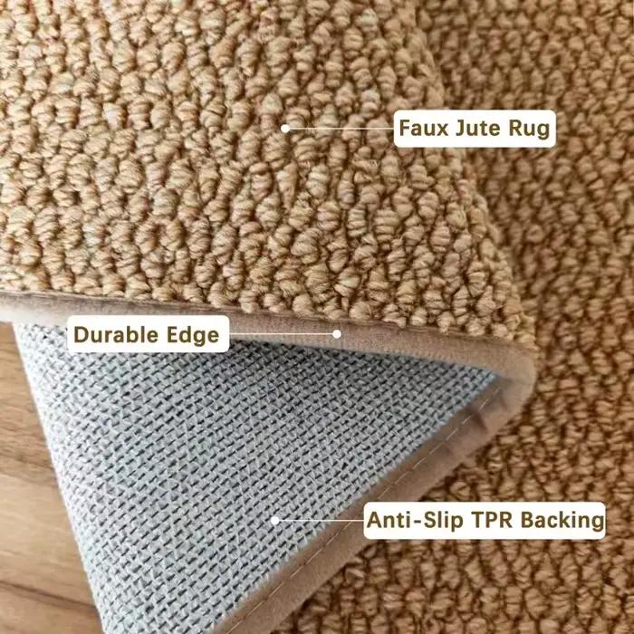 Tapis de chambre à coucher antidérapant, 1 pièce, tapis de sol en jute tissé irrégulier pour salon, tapis vintage bohème, tapis durable pour sol de maison
