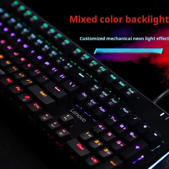 Lenovo K104 clavier mécanique 104 touches effet de rétro-éclairage rvb jeux de bureau axe bleu/axe rouge en option UK noir