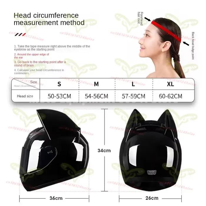 HNJ-Casque de Moto avec Oreilles de Chat pour Homme et Femme, Visage Complet, Respirant, Certifié DOT