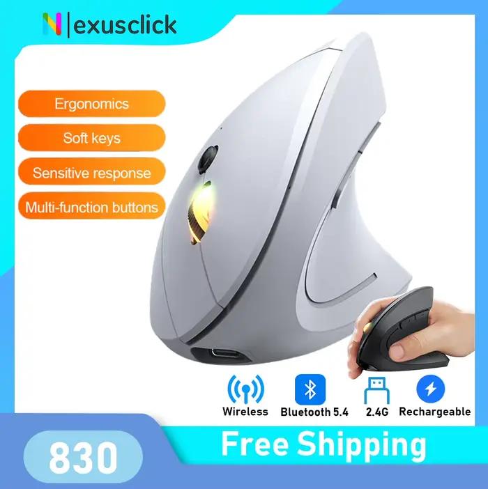 Souris verticale ergonomique rechargeable NexusClick pour ordinateur portable et de bureau 57° angle confortable pour réduire la fatigue des mains et des poignets