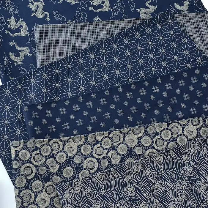 Tissu d'impression numérique géométrique en coton pur marine, matériaux japonais, impression de thé, vêtements faits à la main, par demi-mètre
