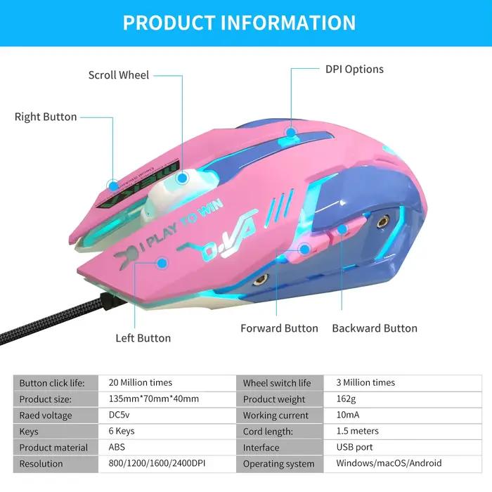 2400DPI souris de jeu couleur rétro-éclairé