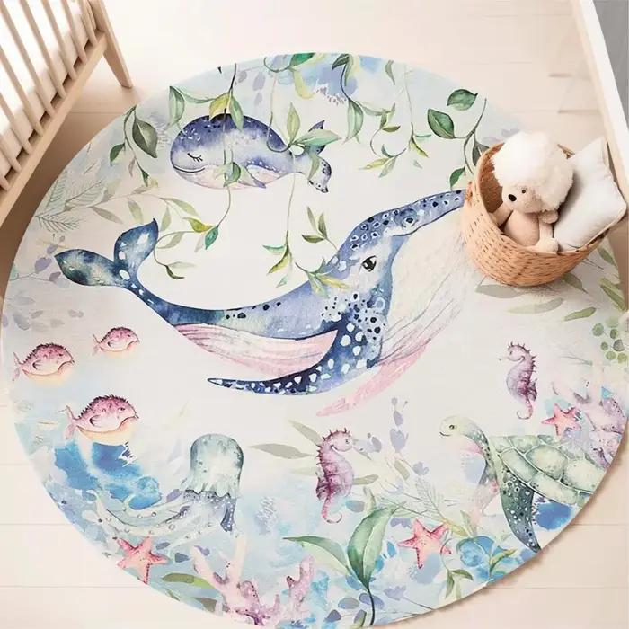 Tapis rond bleu marine pour salon, chambre de bébé fille, salle de jeux pour enfants, tapis de chambre à coucher, tapis doux, décoration de chambre d'enfant, tapis de jeu pour enfant