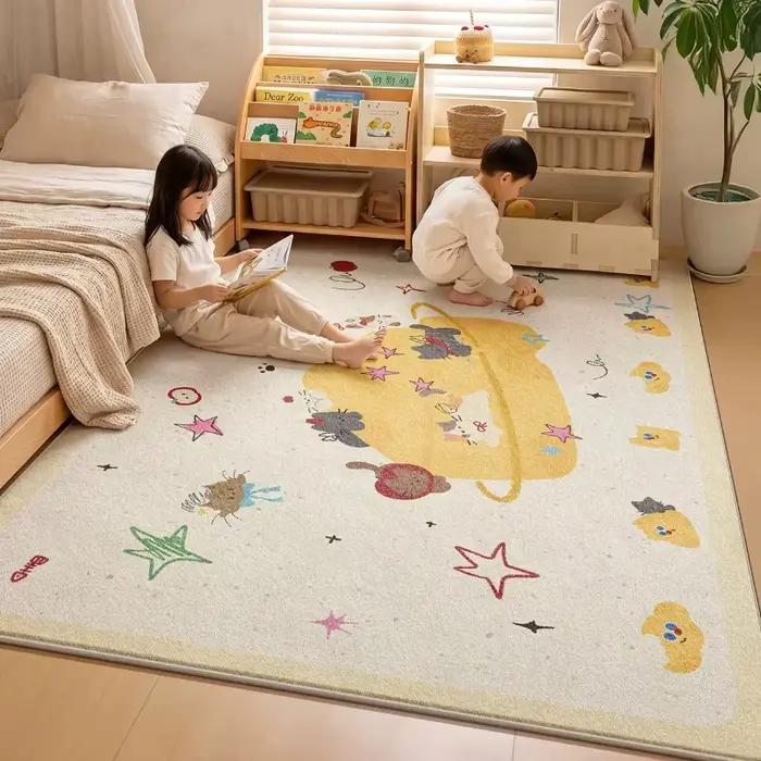 Tapis de décoration pour salon de grande surface, tapis moelleux et doux pour chambre à coucher, tapis épais en peluche pour salon, tapis lavable pour chambre d'enfant