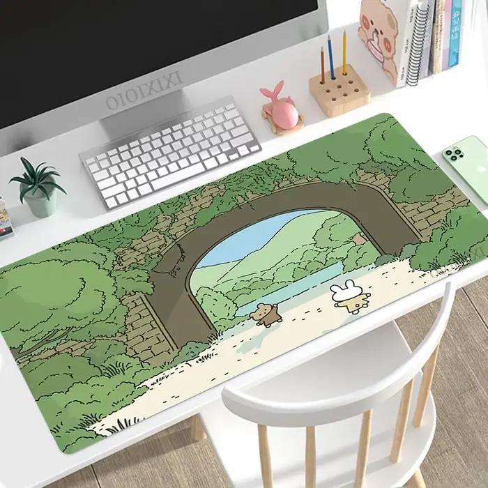 Mignon lapin vert Anime tapis de souris jeu XL HD grand