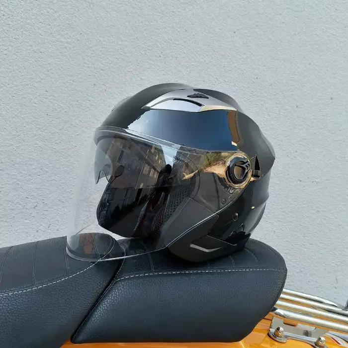 Casque Moto Jet Ouvert Vintage 3/4 avec Double Visière Solaire – Casque de Sécurité Moto Cafe Racer