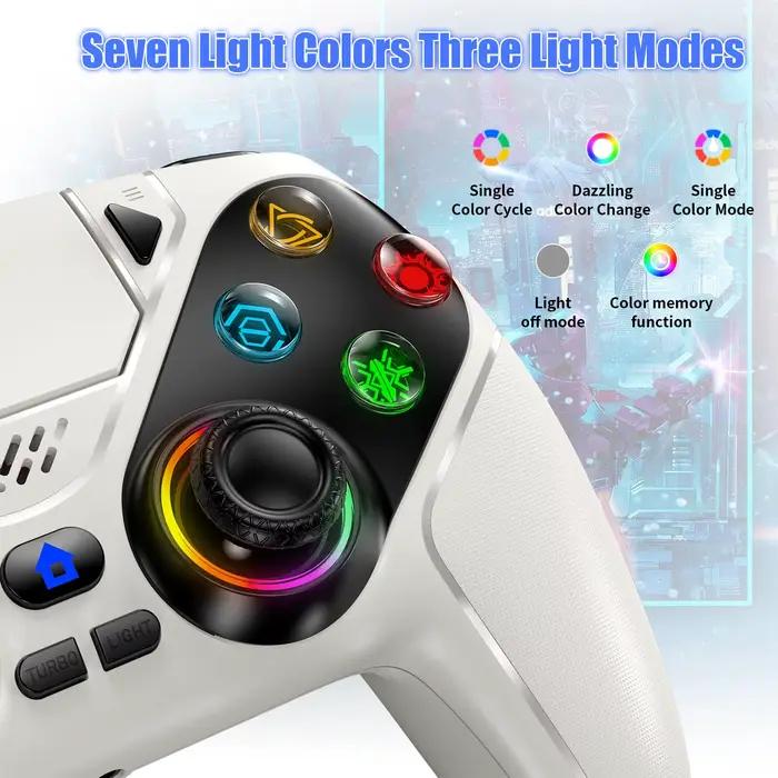Manettes de jeu sans fil Bluetooth avec lumières RGB pour Playstation 5 PS5/PS5 Pro/Slim/PC