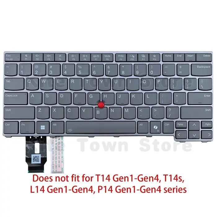 Nouveau clavier d'ordinateur portable US pour Lenovo ThinkPad T14 Gen 5 Gen 6 L14 Gen 5 Gen 6 P14s Gen 5 Gen 6 avec rétroéclairage et cadre gris AI KEY