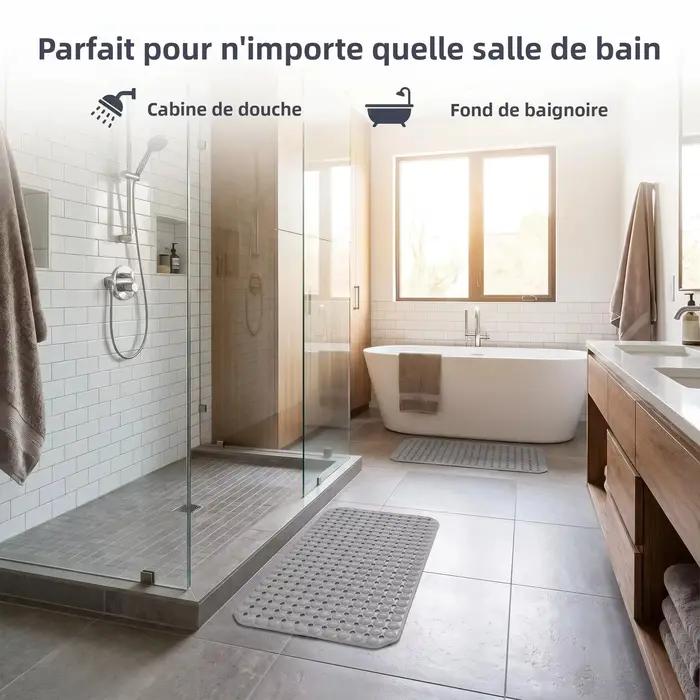 Tapis de bain antidérapant doux et lavable en machine, 37x68cm, avec ventouses et trous de drainage pour la sécurité du sol de la douche et le nettoyage des pieds