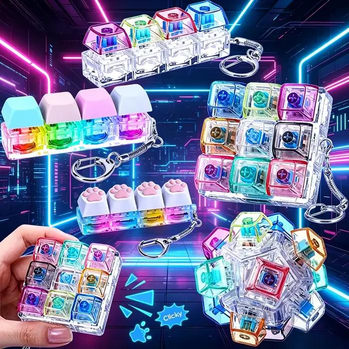 Porte-clés Clavier LED Lumineux Anti-stress avec Bouton Cliquable – Accessoire de Bureau Portable pour Soulager