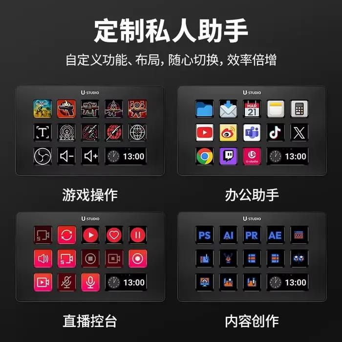 Clavier Stream Deck D200 D200H avec 13 touches LCD personnalisables pour les propriétaires de plateformes de jeu afin de créer du contenu en direct pour le bureau