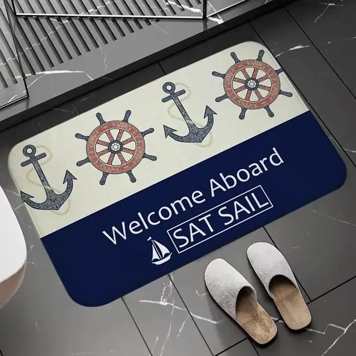 Tapis de bain Chic ancre nautique bateau bleu marine rayures tapis de sol de salle de bain lavable antidérapant porte de salon paillasson de cuisine