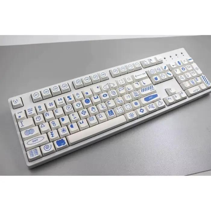 Y1UB XDA PBT Keycaps 108 touches Panneau Bleu pour Clavier Mécanique Jeu Occasions Spéciales Installation Facile Durabilité Élevée Sublimation Thermique Surfaces Multiples