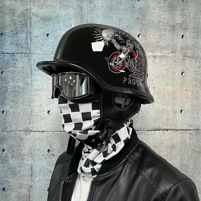 Casque de soldat rétro demi-casque moto homme et femme moto personnalité louche allemande casque véhicule électrique